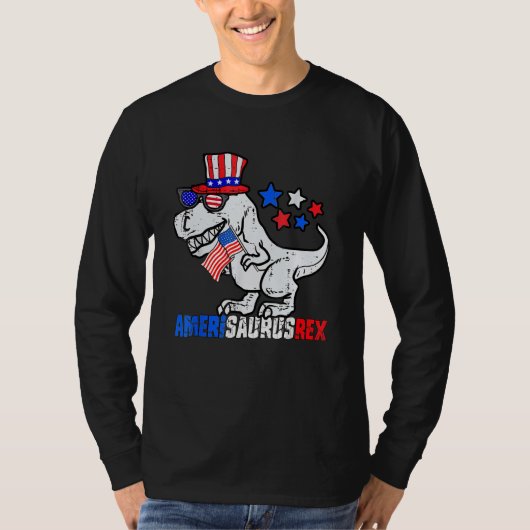 Dinosaur 4th Of July Kids Boys Men Amerisaurus Rex Tシャツ (正面)