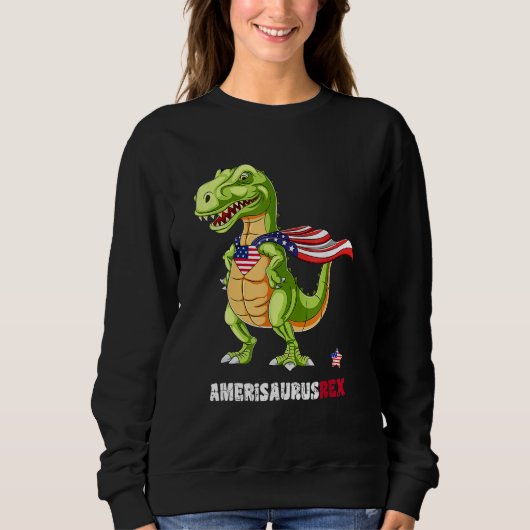 Dinosaur 4th Of July Kids Boys Men Amerisaurus T R スウェットシャツ (正面)