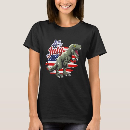 Dinosaur 4th Of July  Usa Flag Dino Kids Boys July Tシャツ (正面)