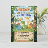 Dinosaur 6th Birthday Jungle Party Adventure Flat 招待状 (スタンド正面)