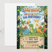 Dinosaur 6th Birthday Jungle Party Adventure Flat 招待状 (正面/裏面)
