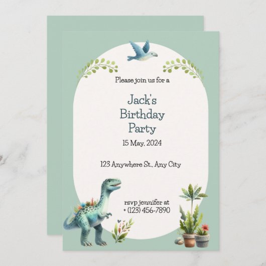 Dinosaur Adventure Birthday Party Invitation 招待状 (正面/裏面)