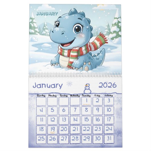 Dinosaur Adventure Personalized Kids Calendar 2026 カレンダー (1月 2026)