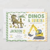 Dinosaur and Construction Birthday 招待状 (正面)