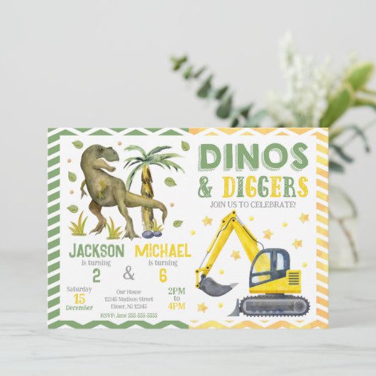 Dinosaur and Construction Joint Birthday 招待状 (スタンド正面)
