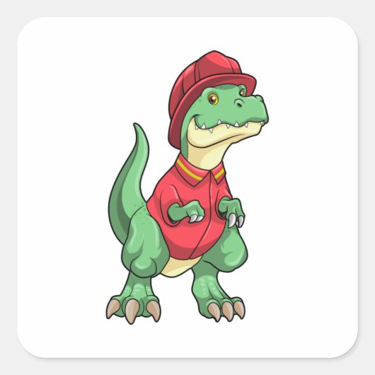 Dinosaur as Firefighter with Fire helmet スクエアシール (正面)