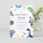 Dinosaur Astronaut Outer Space Birthday Invitation 招待状 (スタンド正面)