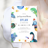 Dinosaur Astronaut Outer Space Birthday Invitation 招待状