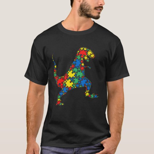 Dinosaur Autism Puzzle for Women Men Kids Autism A Tシャツ (正面)