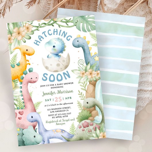 Dinosaur Baby Shower Boy Blue Dino  招待状