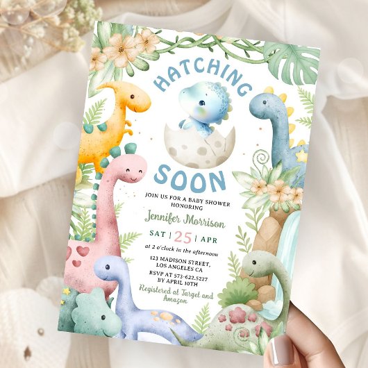 Dinosaur Baby Shower Boy Blue Dino 招待状