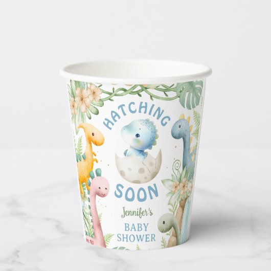 Dinosaur Baby Shower Boy Blue Dino 紙コップ (裏面)