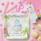 Dinosaur Baby Shower Cute Dino Boy ペーパープレート (パーティー)