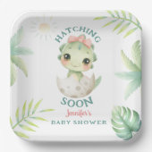 Dinosaur Baby Shower Girl Paper ペーパープレート (正面)