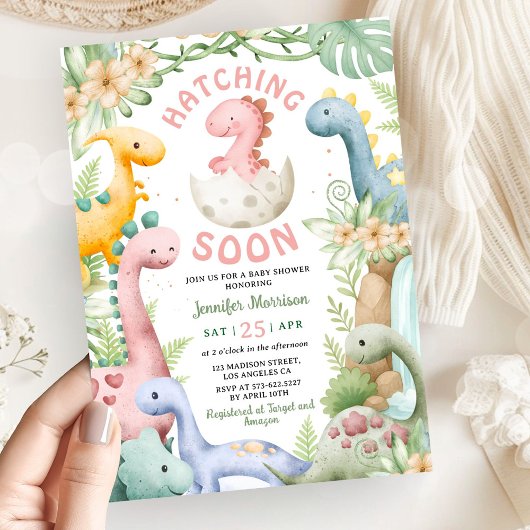 Dinosaur Baby Shower Girl Pink Dino 招待状