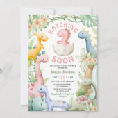 Dinosaur Baby Shower Girl Pink Dino 招待状 (正面)