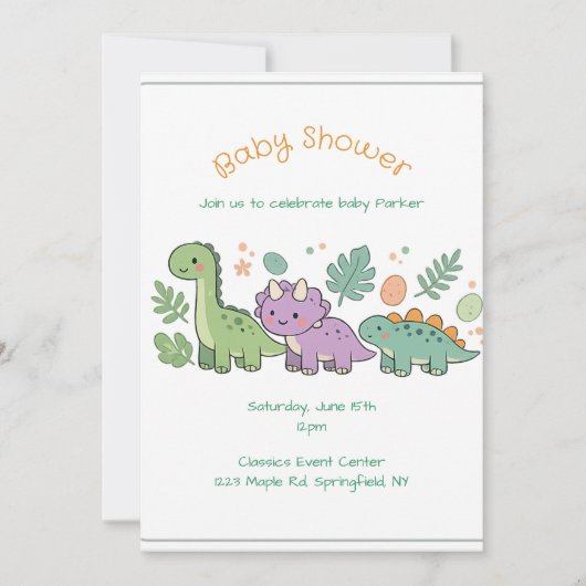 dinosaur baby shower invitation for boy or girl 招待状 (正面)