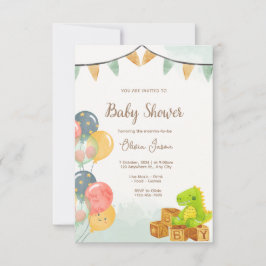 Dinosaur Baby Shower Invitation | Green & Yellow  招待状