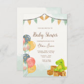 Dinosaur Baby Shower Invitation | Green & Yellow  招待状 (正面/裏面)