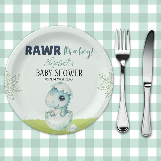 Dinosaur Baby Shower Party Plates for Boy ペーパープレート