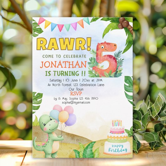 Dinosaur Birthday 5th for Boys | Rawr Dinosaur 招待状