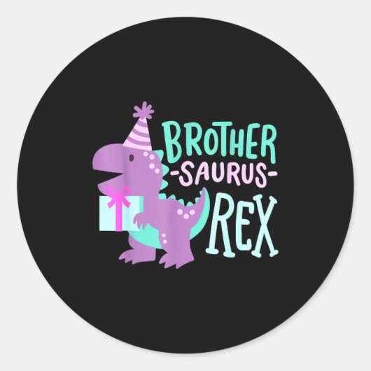 Dinosaur Birthday Brother Saurus T Rex Family Matc ラウンドシール (正面)