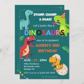 Dinosaur Birthday Invitation – Editable | Flat Car 招待状 (正面/裏面)