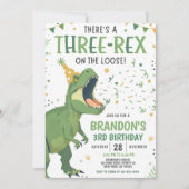 Dinosaur Birthday Invitation, Editable Three Rex 3 招待状 (正面)