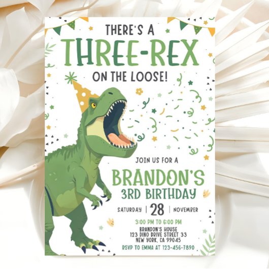 Dinosaur Birthday Invitation, Editable Three Rex 3 招待状