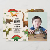 Dinosaur Birthday Invitation Party Boys Photo 招待状 (正面/裏面)