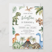 Dinosaur Birthday Invitation Template, Editable 招待状 (正面)