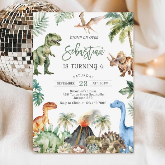 Dinosaur Birthday Invitation Template, Editable 招待状