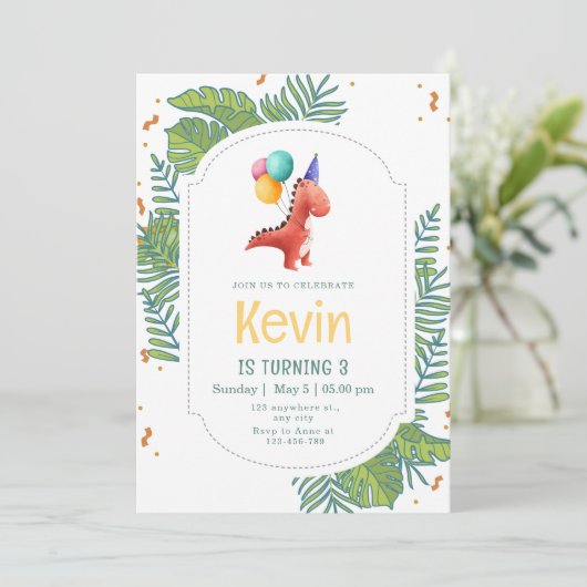 Dinosaur Birthday Invitation, Three Rex Birthday 招待状 (スタンド正面)