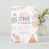 Dinosaur Birthday Invite One. Pink Cute Baby Dino  招待状 (スタンド正面)
