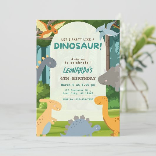 Dinosaur Birthday Party 招待状 (スタンド正面)