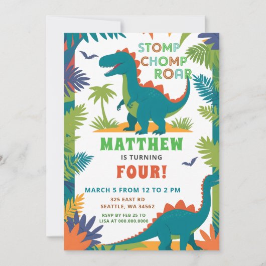 Dinosaur Birthday Party 招待状 (正面)