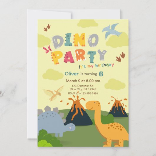 Dinosaur Birthday Party 招待状 (正面)