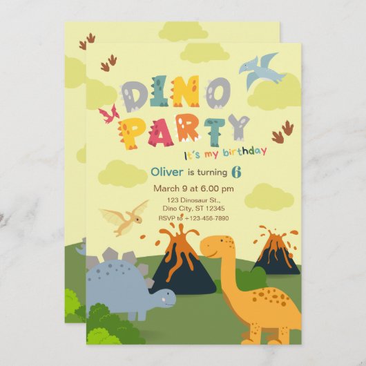 Dinosaur Birthday Party 招待状 (正面/裏面)