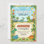 Dinosaur Birthday Party Dino Kids  Jungle Theme 招待状 (正面)