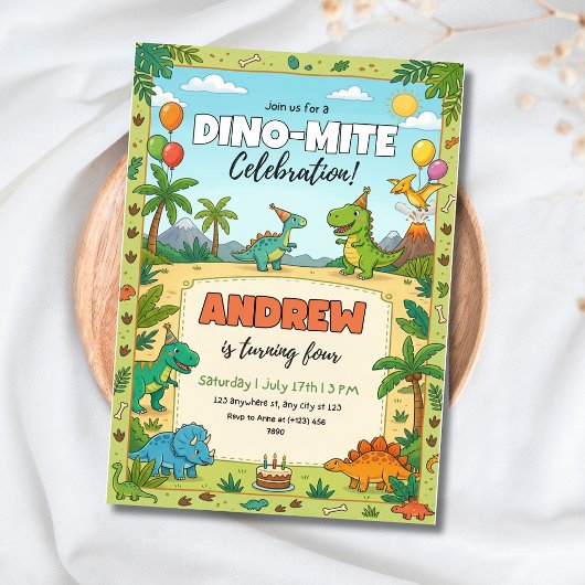 Dinosaur Birthday Party Dino Kids  Jungle Theme 招待状