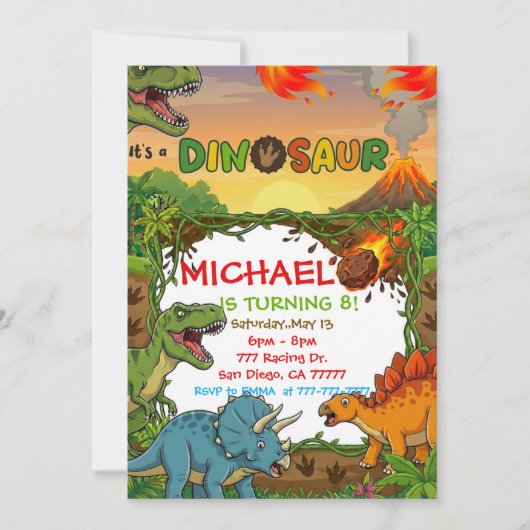 Dinosaur Birthday Party Invitation 招待状 (正面)