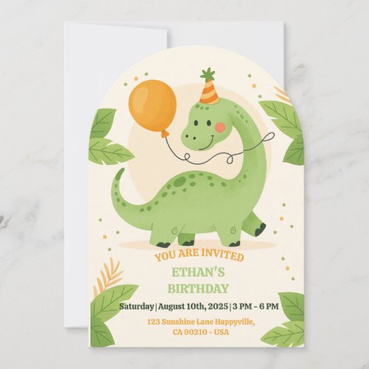 Dinosaur Birthday Party Invitation  招待状 (正面)