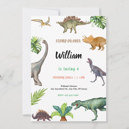 Dinosaur Birthday Party Invitation  招待状 (正面)