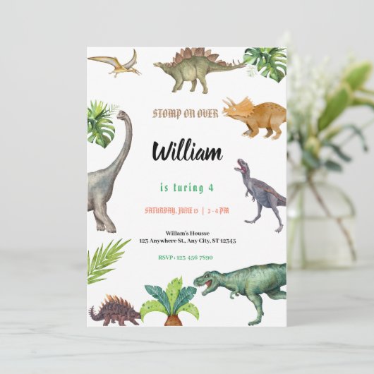 Dinosaur Birthday Party Invitation 招待状 (スタンド正面)