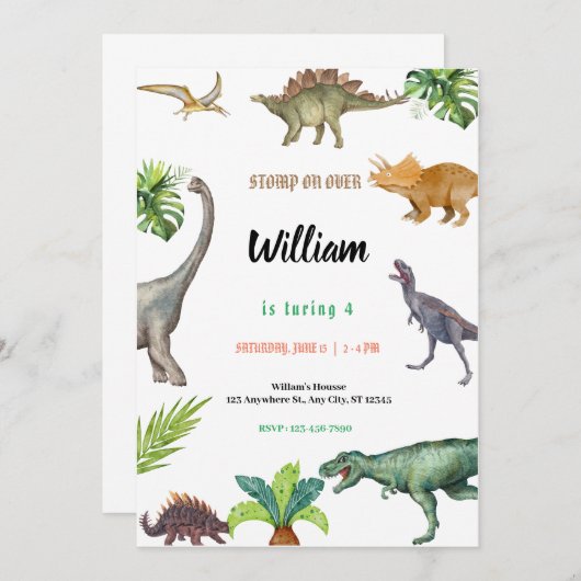 Dinosaur Birthday Party Invitation  招待状 (正面/裏面)