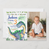 Dinosaur Birthday Photo Invitation for a Boy 招待状 (正面)