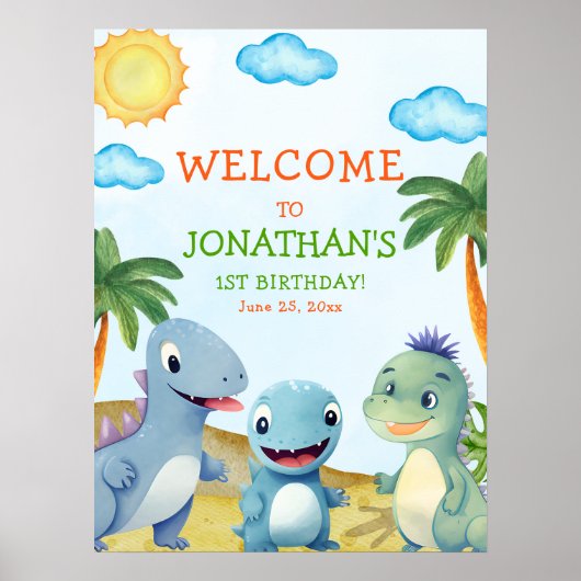 "Dinosaur Birthday Wall Decoration Room ポスター (正面)