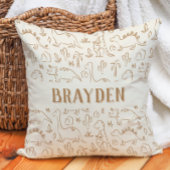 Dinosaur Boho Boy Name Dino Cute Beige Brown Tan クッション