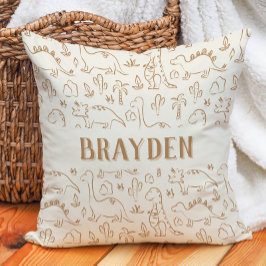 Dinosaur Boho Boy Name Dino Cute Beige Brown Tan クッション