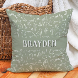 Dinosaur Boho Boy Name Dino Cute Earthy Sage Green クッション